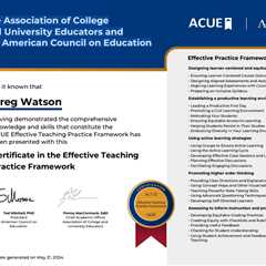 Professor Greg Watson Earns Prestigious ACUE Certificate in Effective Teaching Practice, Elevating..