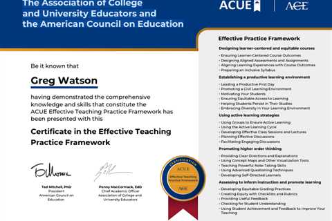 Professor Greg Watson Earns Prestigious ACUE Certificate in Effective Teaching Practice, Elevating..